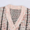 20ALW228 Tweed cardigan women knit sweater fancy yarn fringe tassels ladies cardigan